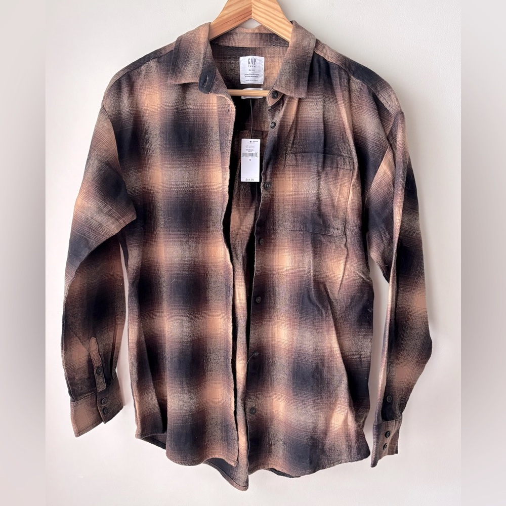 GAP Kids Black and Brown Casual Button Down Flannel Shirt Size 12 NWT